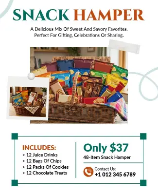 Vibrant Snack Hamper for Celebrations and Gifting Flyer Template