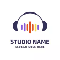 Vibrant Sound Waves with Headphones Representing Music Logo Template