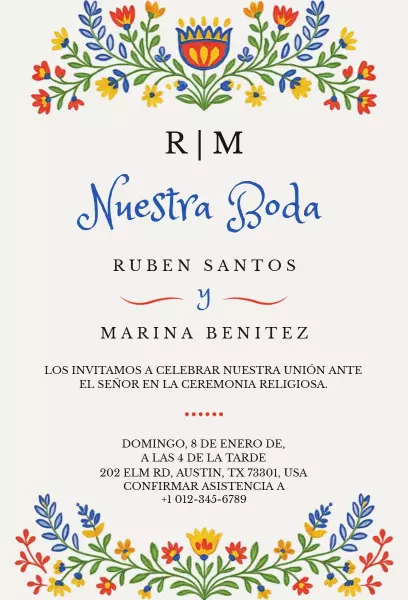 Vibrant Spanish Cultural Wedding Celebration Invitation Template