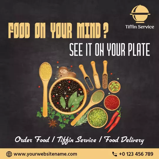 Vibrant Spice Selection for Tiffin Service Promotion Ad Template