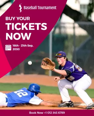 Vibrant Sports Action Baseball Tournament Tickets Poster Template