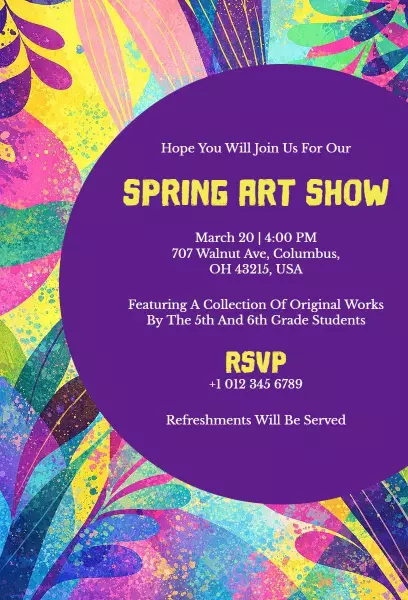 Vibrant Spring Art Show Student Exhibition Invitation Template