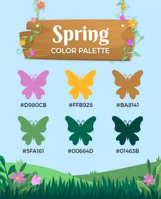 Vibrant Spring Color Palette with Butterflies Poster Template
