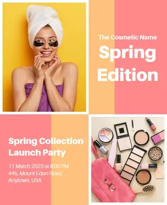Vibrant Spring Cosmetic Launch Party Celebration Poster Template