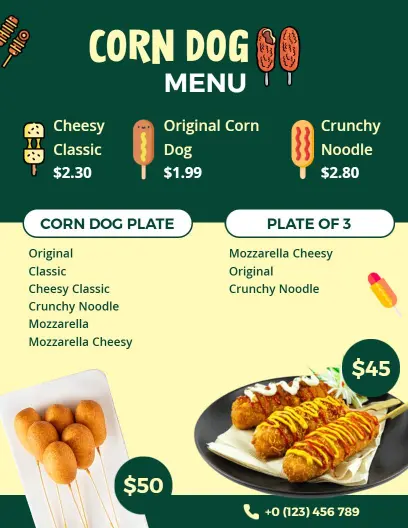 Vibrant Street Food Corn Dog Promotional Menu Template