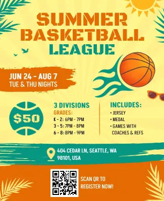 Vibrant Summer Basketball League Event Flyer Template