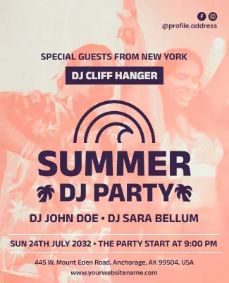 Vibrant Summer Beach DJ Party Celebration Poster Template