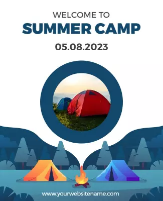 Vibrant Summer Camp Adventure with Tents Poster Template