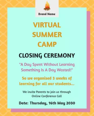 Vibrant Summer Camp Closing Ceremony Announcement Poster Template