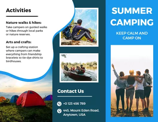 Vibrant Summer Camping Activities and Package Details Brochure Template