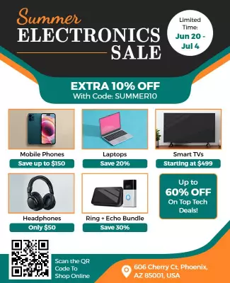 Vibrant Summer Electronics Sale with Big Discounts Poster Template