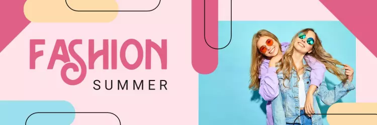 Vibrant Summer Fashion Styles with Pink and Blue Banner Template