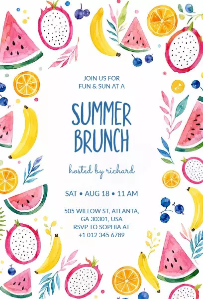 Vibrant Summer Fruit Garden Brunch Invitation Template
