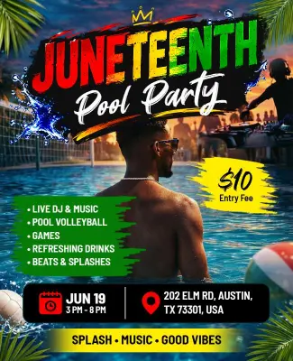 Vibrant Summer Juneteenth Pool Bash Celebration Flyer Template