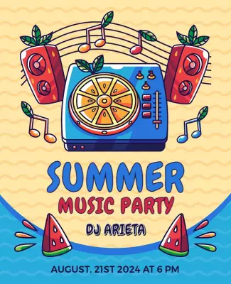 Vibrant Summer Music Party with DJ Arieta Poster Template