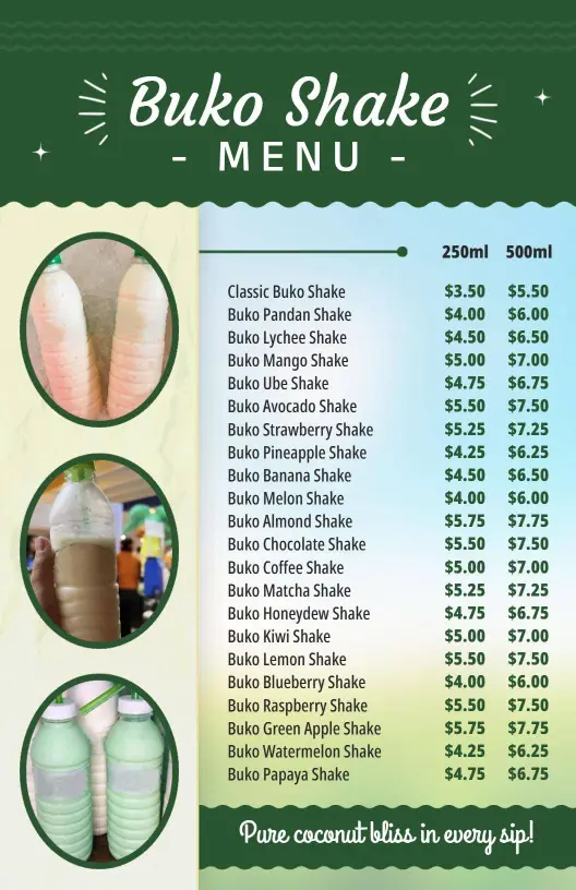 Vibrant Summer Paradise Buko Shake Drink Menu Template