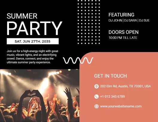 Vibrant Summer Party Night DJ Event Brochure Template