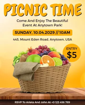 Vibrant Summer Picnic Basket Celebration Event Poster Template