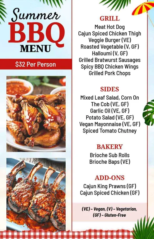Vibrant Summer Picnic BBQ Food Selection Menu Template