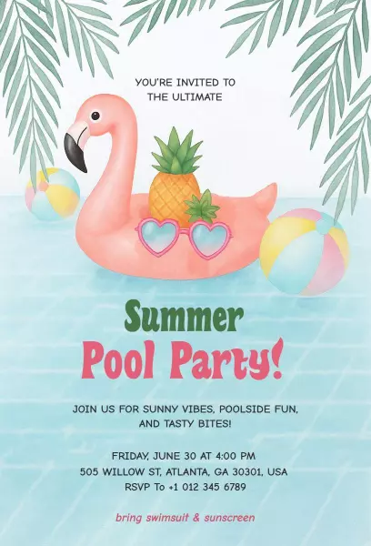 Vibrant Summer Pool Party Celebration Invitation Template