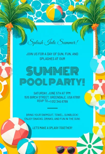Vibrant Summer Pool Party Splash Celebration Invitation Template