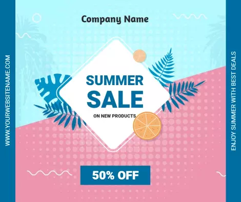 Vibrant Summer Sale with Tropical Leaves and Citrus Fruits Ad Template