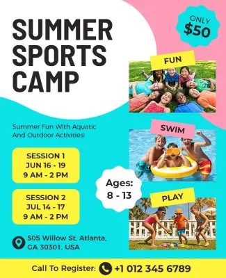 Vibrant Summer Sports Camp Kids Activities Poster Template