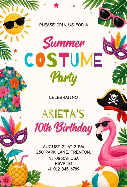 Vibrant Summer Themed Costume Party Invitation Template