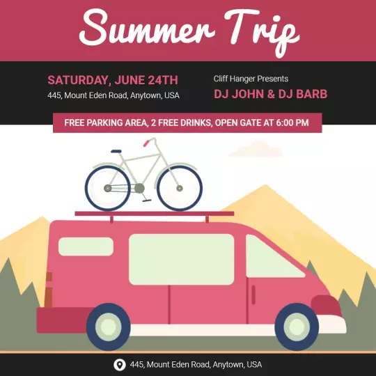 Vibrant Summer Trip Event with Free Drinks and Live DJs Ad Template