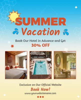 Vibrant Summer Vacation Hotel Booking Promotion Poster Template