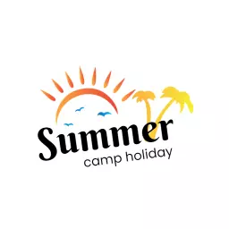 Vibrant Sunrise Over Palm Trees Representing Summer Camp Logo Template