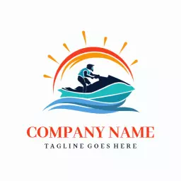 Vibrant Sunset and Blue Waves Representing Jet Ski Fun Logo Template