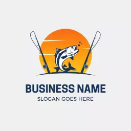 Vibrant Sunset and Fishing Scene with Catch Logo Template