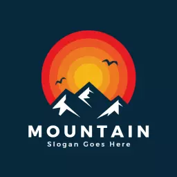Vibrant Sunset Behind Majestic Mountain Landscape Logo Template