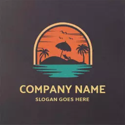 Vibrant Sunset Over Palm Trees Invokes Beach Relaxation Logo Template
