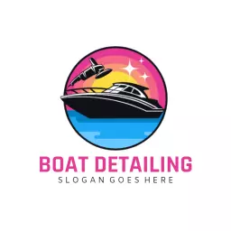 Vibrant Sunset Scene Showcasing Professional Boat Detailing Logo Template