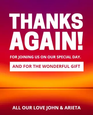 Vibrant Sunset Thank You Wedding Celebration Poster Template