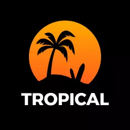 Vibrant Sunset with Palm Trees Illustrating Tropical Lifestyle Logo Template