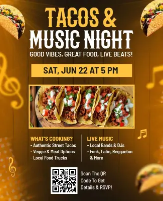 Vibrant Tacos and Music Night Celebration Flyer Template
