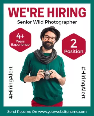Vibrant Teal Photography Job Recruitment Poster Template