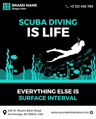 Vibrant Teal Scuba Diving Adventure Poster Template