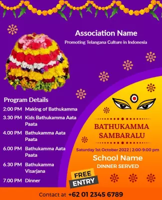 Vibrant Traditional Bathukamma Festival Celebration Poster Template