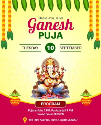 Vibrant Traditional Ganesh Puja Celebration Poster Template