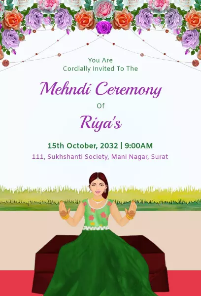 Vibrant Traditional Mehndi Ceremony Celebration Invitation Template