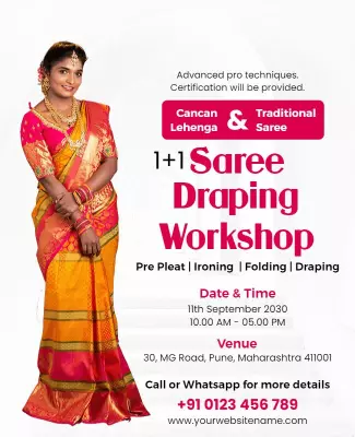 Vibrant Traditional Saree Draping Workshop Registration Poster Template