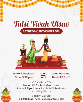 Vibrant Traditional Tulsi Vivah Utsav Celebration Poster Template