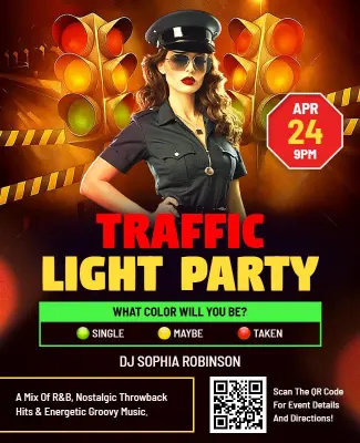 Vibrant Traffic Light Party Event with DJ Sophia Flyer Template