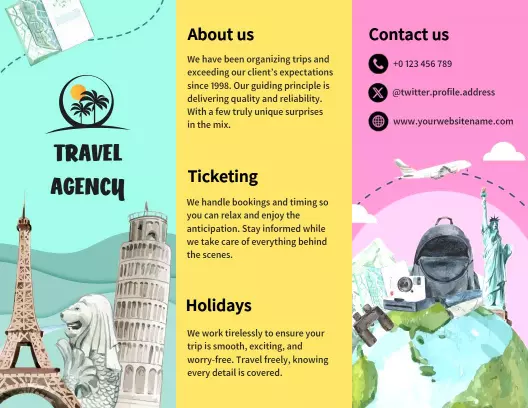 Vibrant Travel Agency Ticketing and Holiday Packages Brochure Template