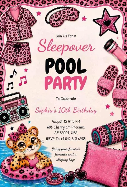 Vibrant Trendy Pool Sleepover Birthday Celebration Invitation Template