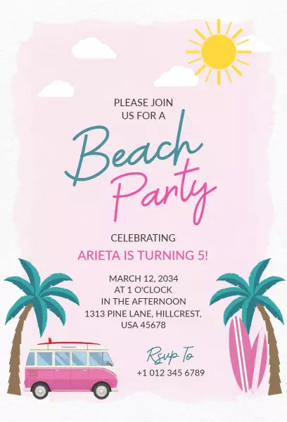 Vibrant Tropical Beach Party Celebration Invitation Template